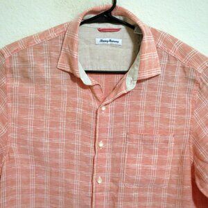 Tommy Bahama Shirt Men Large Long Sleeve Button Linen Red Orange White Striped